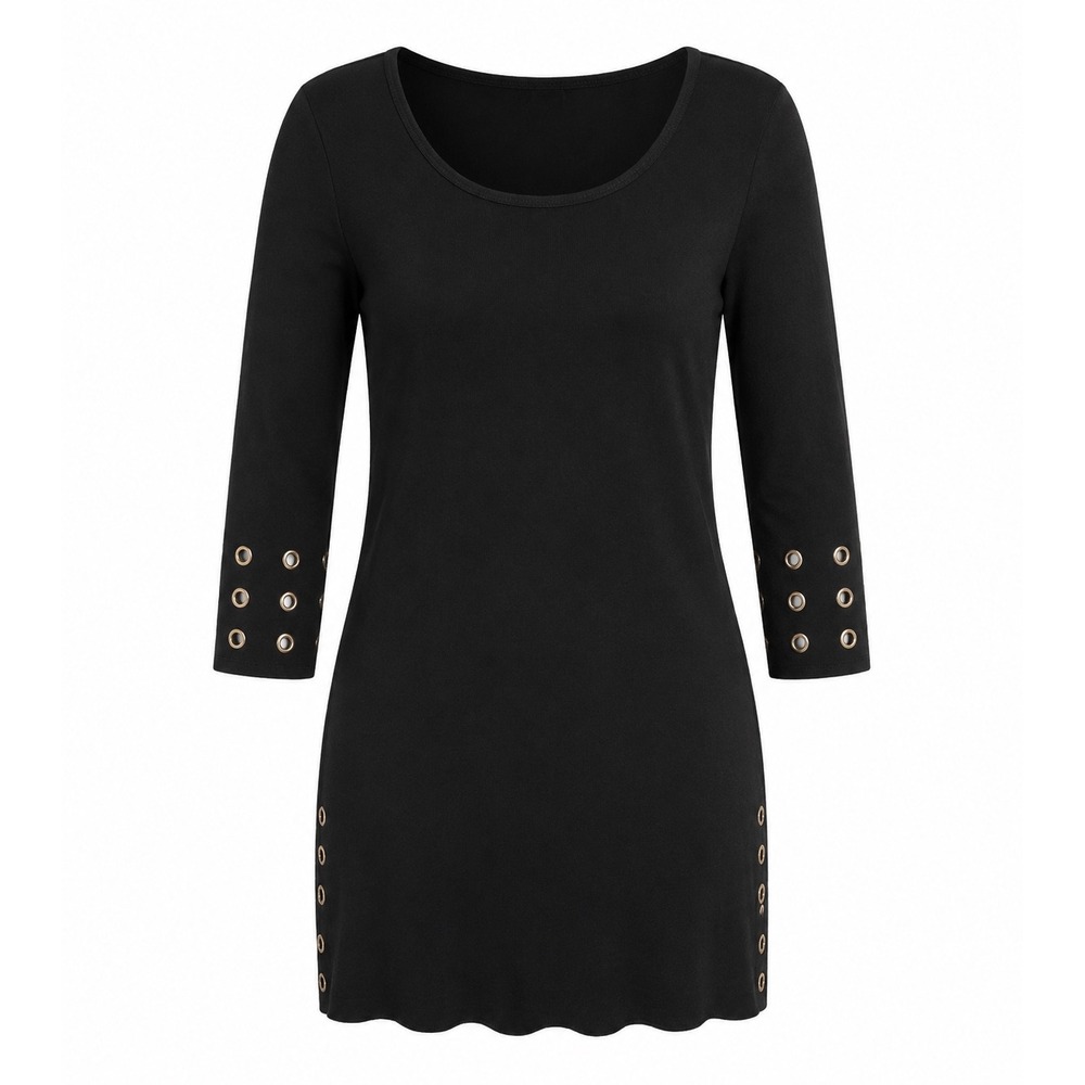 Y2K Joseph A Grommet Tunic Gothic Womens M Black Knit Stretch Edgy Dark Edgy Alt